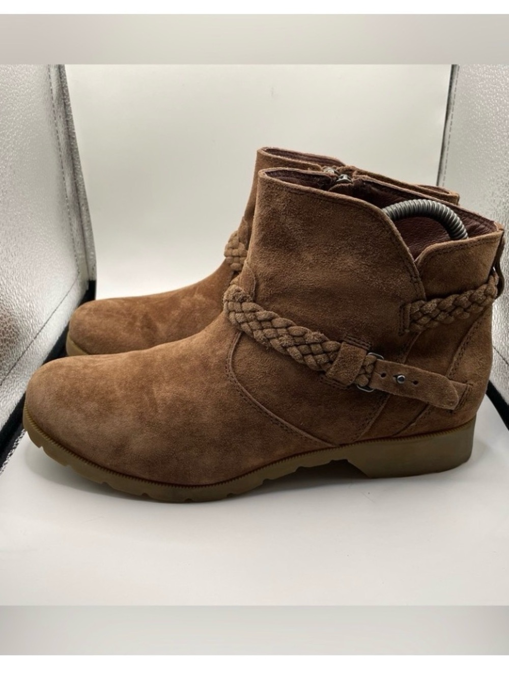 Teva Delavina Brown Suede Ankle Boots with Braided Strap Size 9